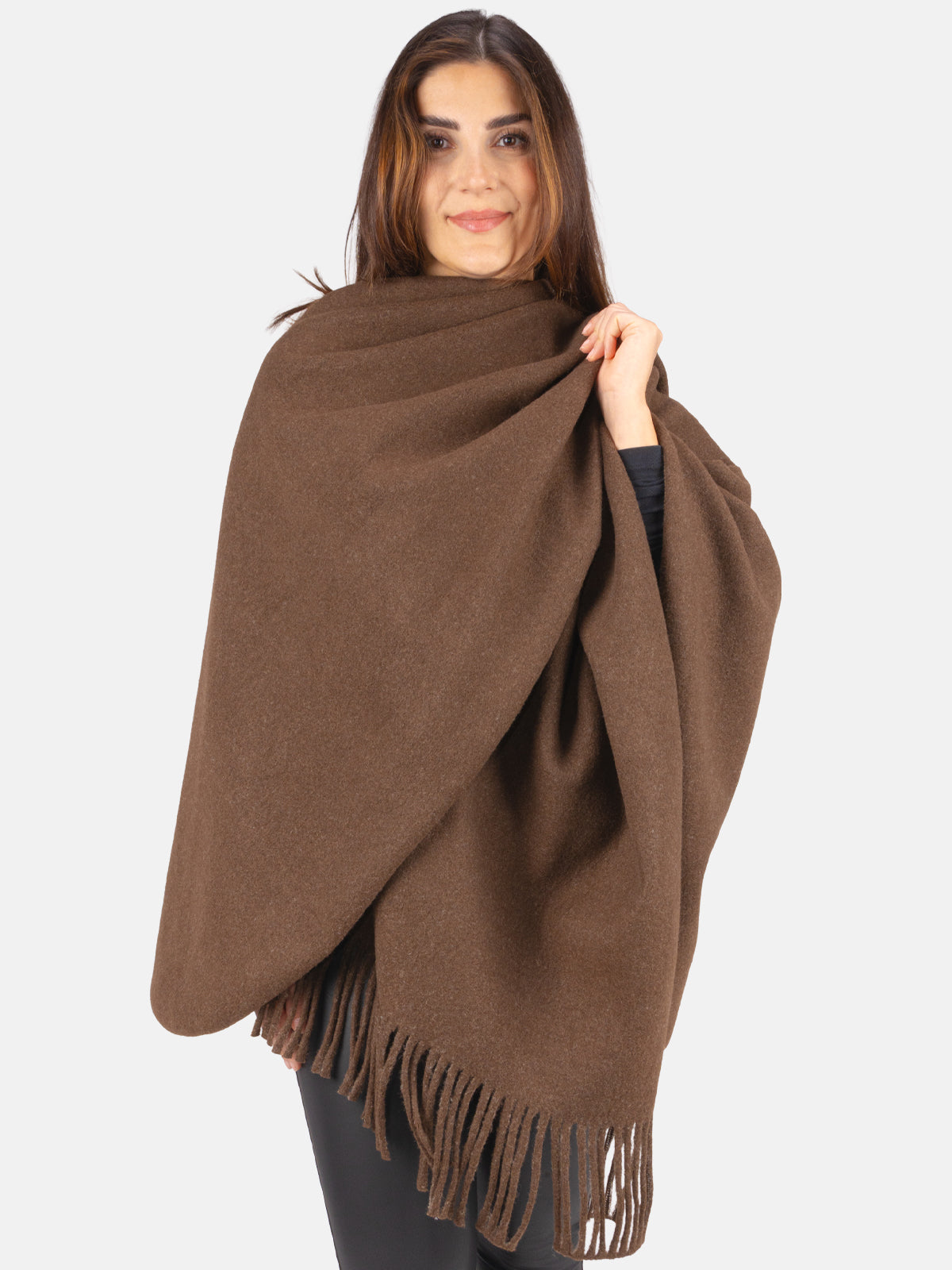 Damen Cape mit Fransen und Bindeschlaufe - Andrea