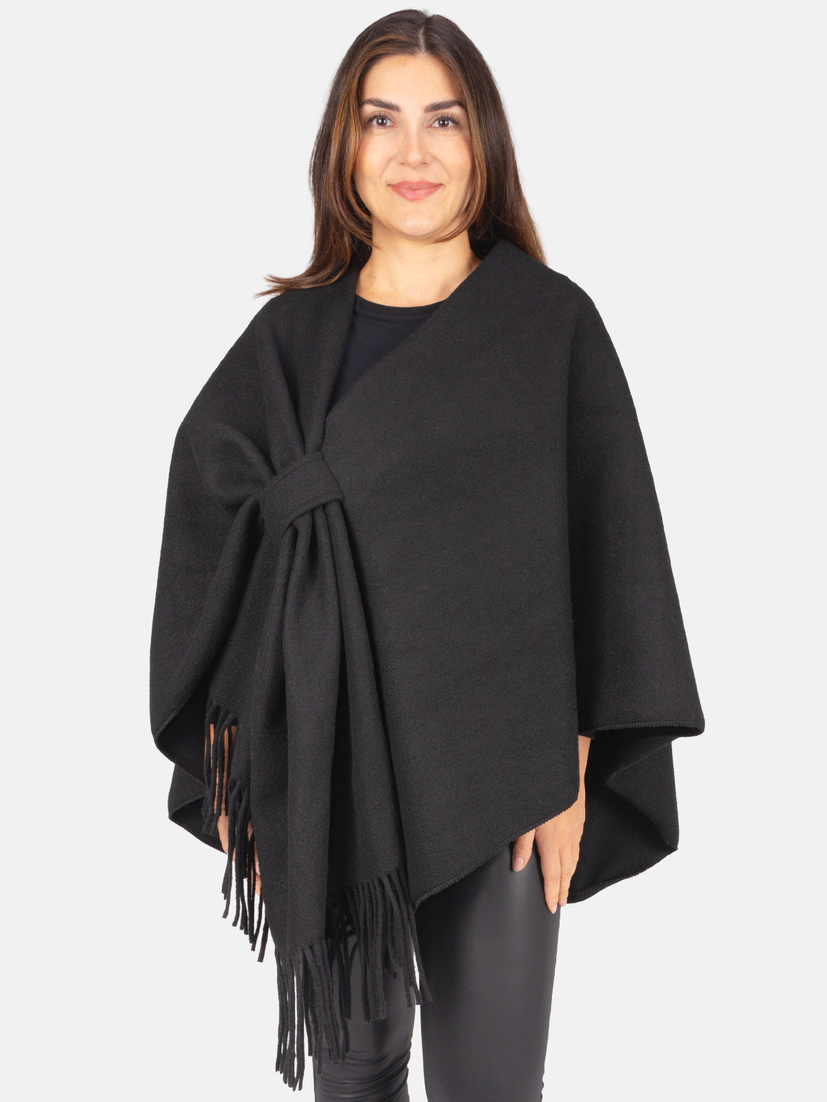 Damen Cape mit Fransen und Bindeschlaufe - Andrea