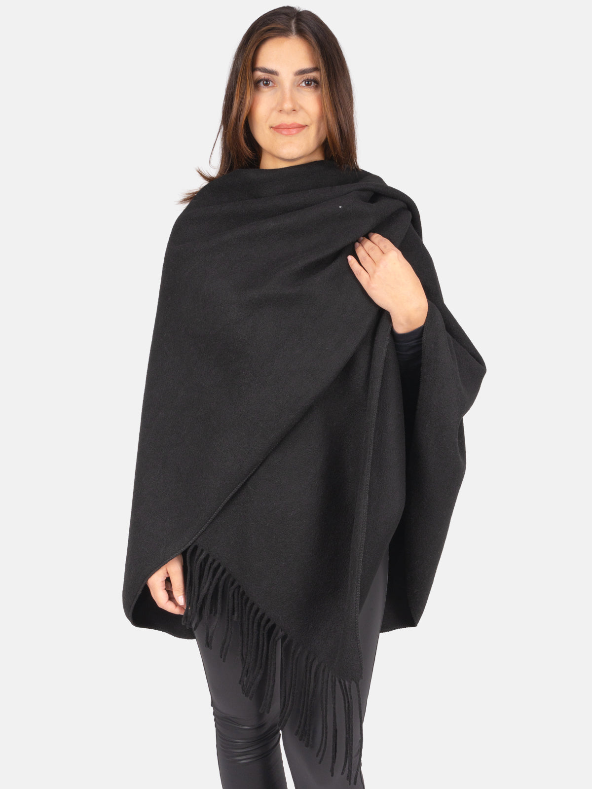 Damen Cape mit Fransen und Bindeschlaufe - Andrea