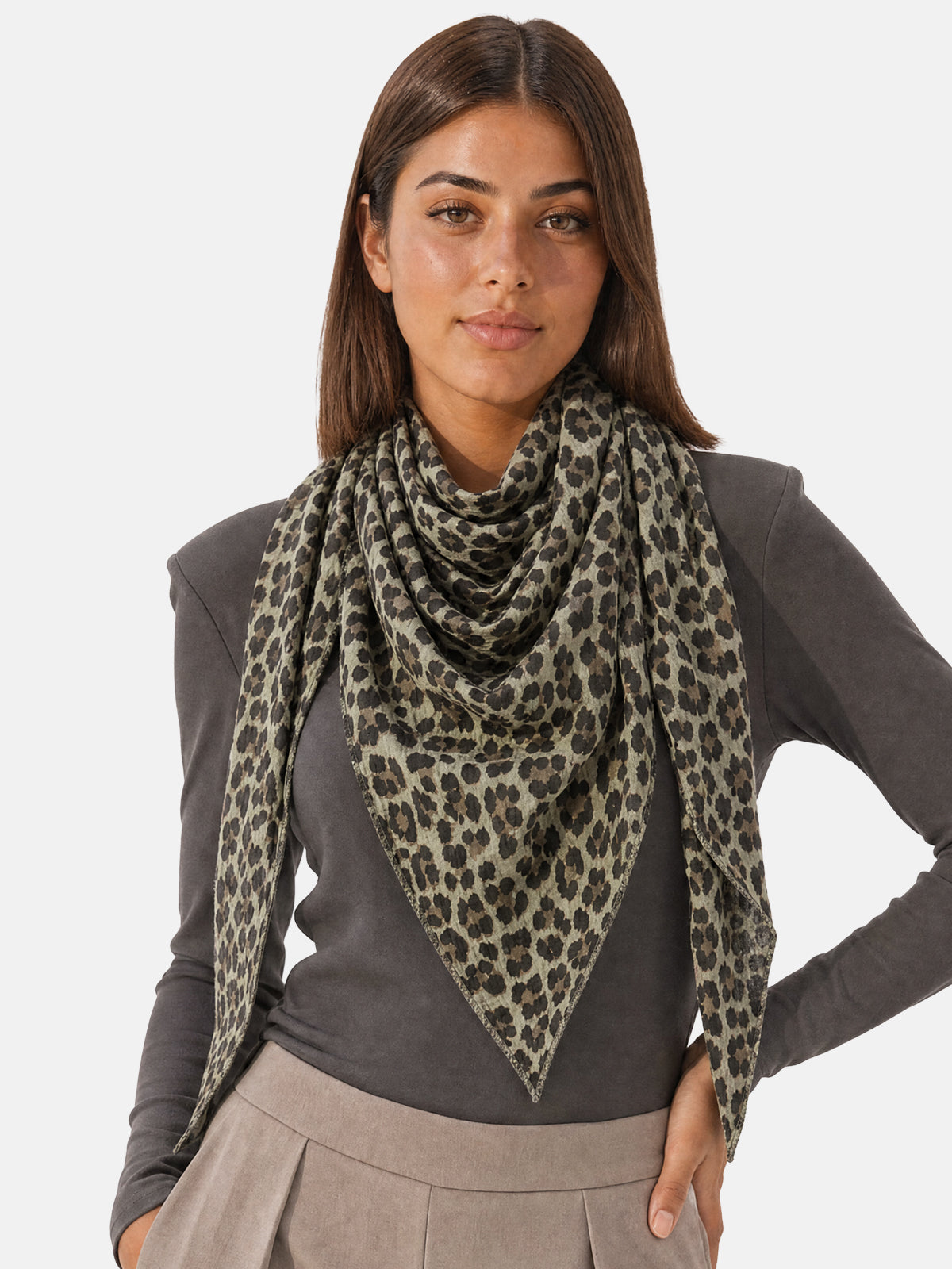 Musselin Dreieck Schal - Sydney in Khaki Leo #Farbe_Khaki Leo