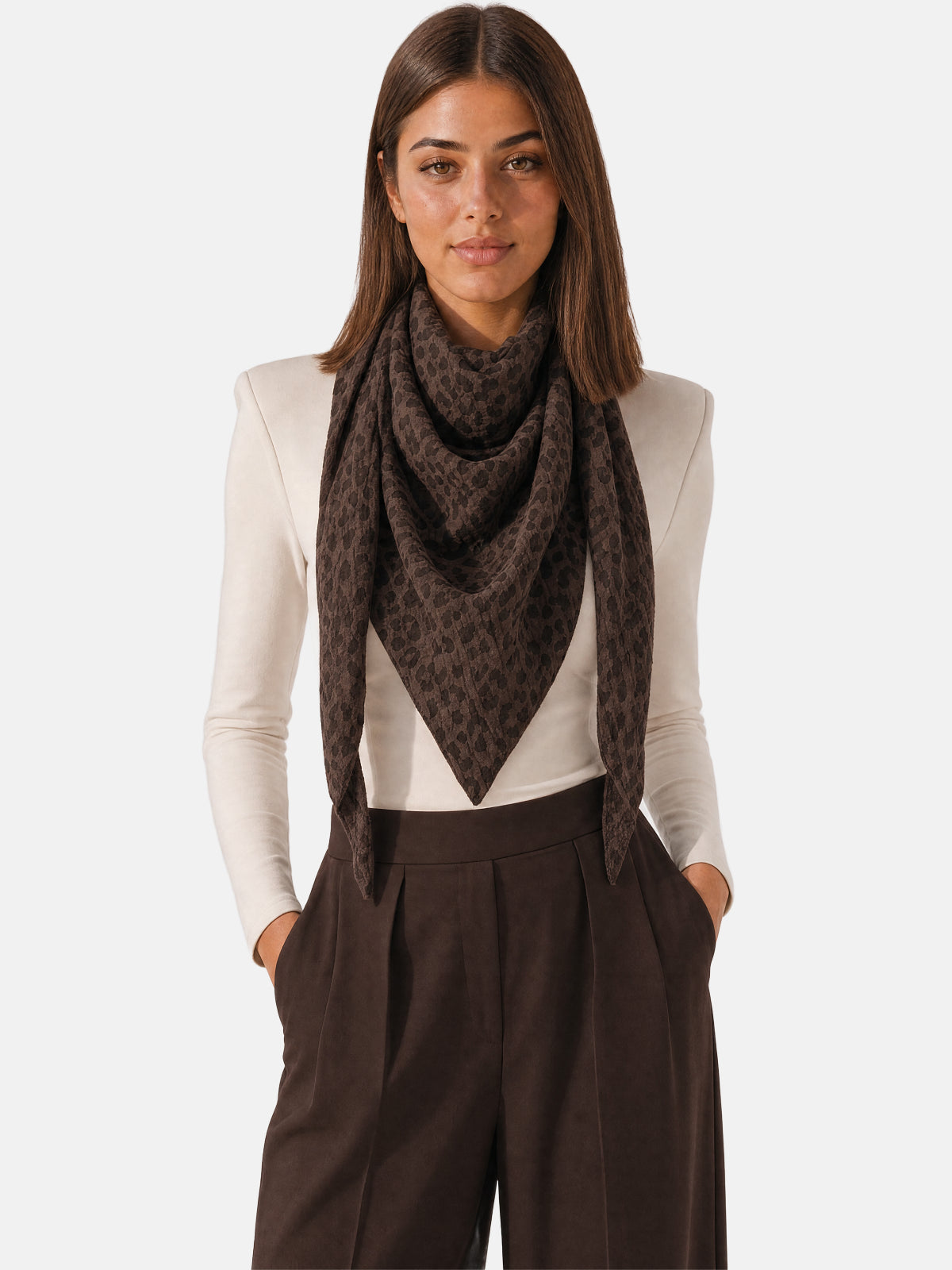 Musselin Dreieck Schal - Sydney in Mokka Leo #Farbe_Mokka Leo