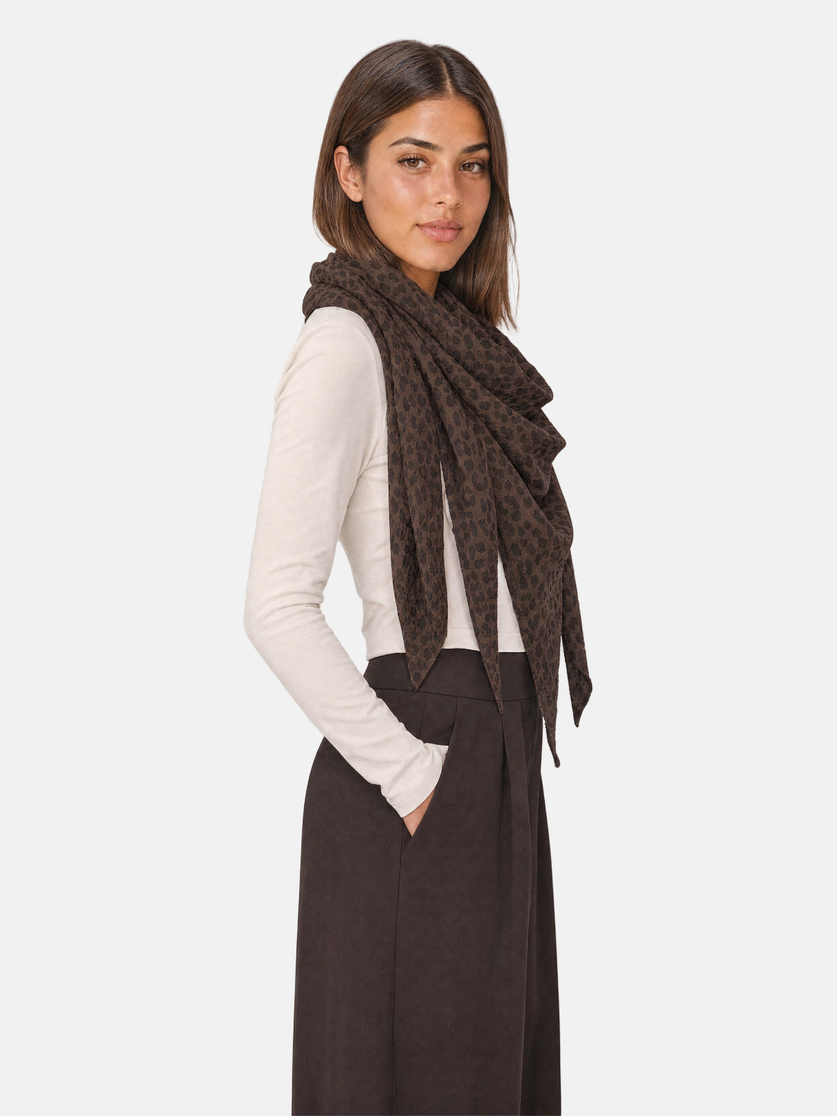 Musselin Dreieck Schal - Sydney in Mokka Leo #Farbe_Mokka Leo