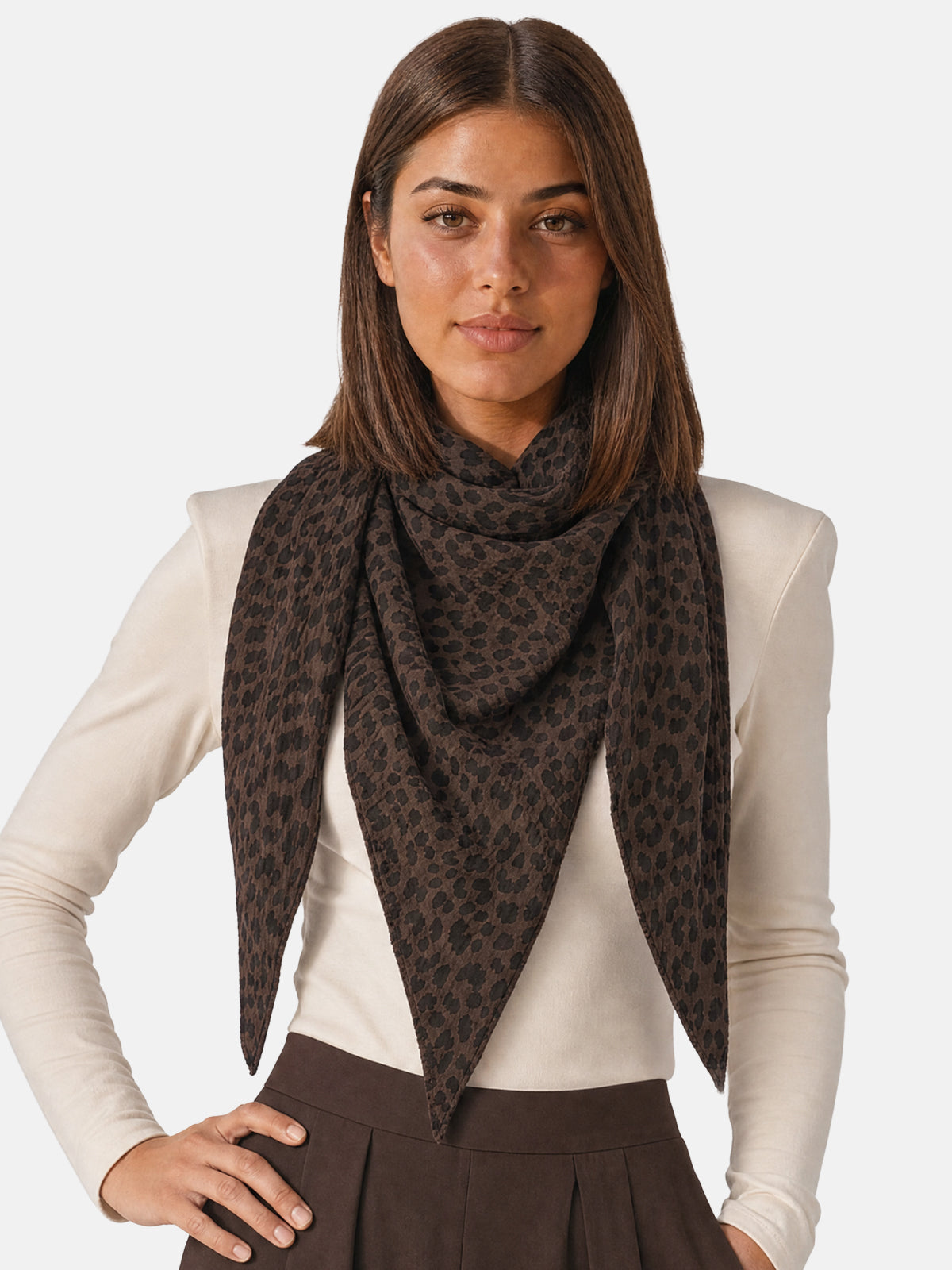 Musselin Dreieck Schal - Sydney in Mokka Leo #Farbe_Mokka Leo