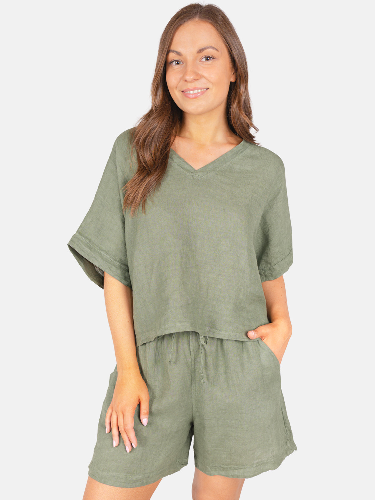 Leinen Shirt mit V-Ausschnitt - Tamara