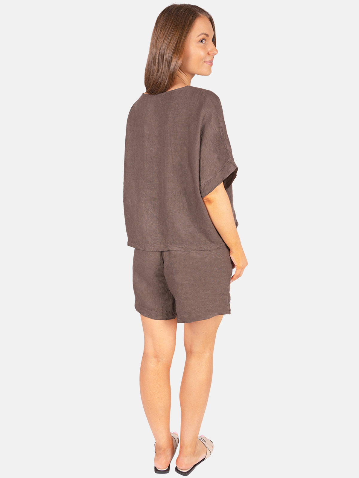 Leinen Shirt mit V-Ausschnitt - Tamara in Mokka #Farbe_Mokka