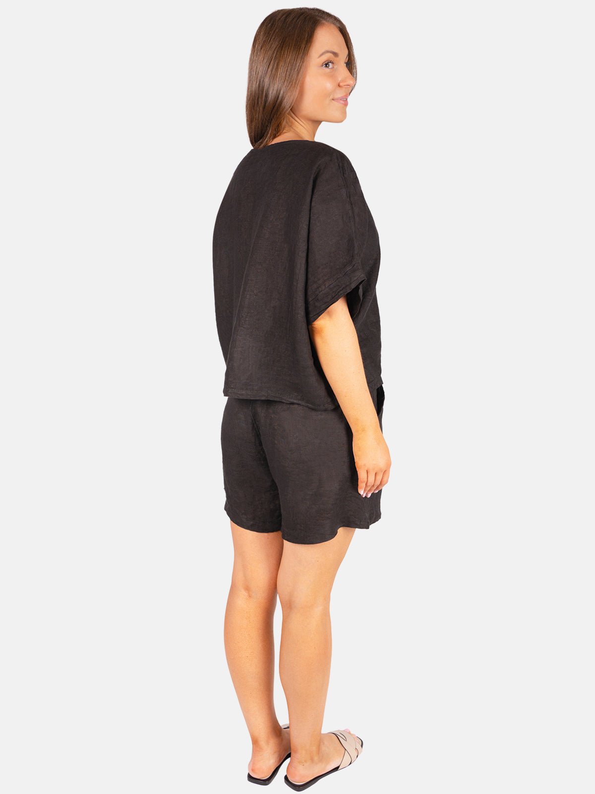 Leinen Shirt mit V-Ausschnitt - Tamara in Schwarz #Farbe_Schwarz