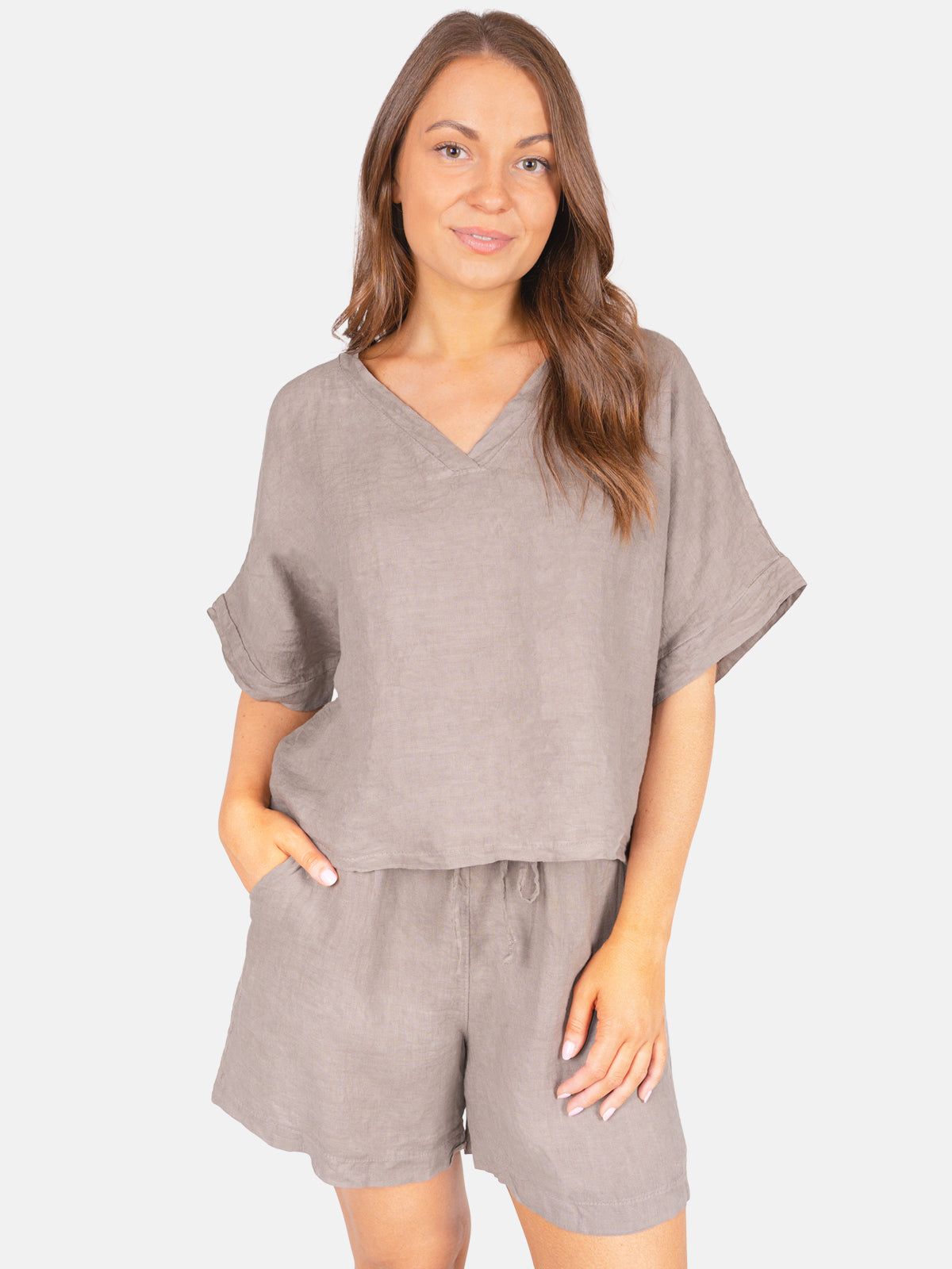 Leinen Shirt mit V-Ausschnitt - Tamara