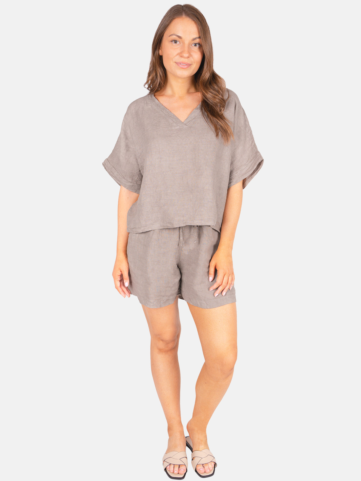 Leinen Shirt mit V-Ausschnitt - Tamara
