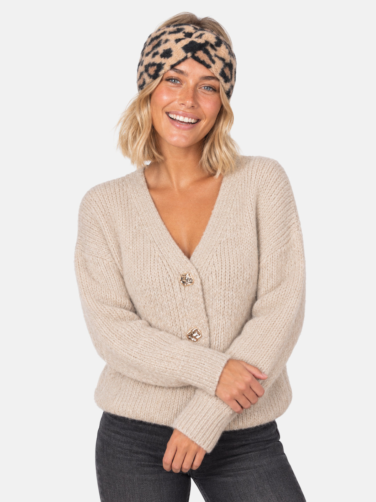 Damen Stirnband Leo Muster - Tanja in Camel Leo #Farbe_Camel Leo
