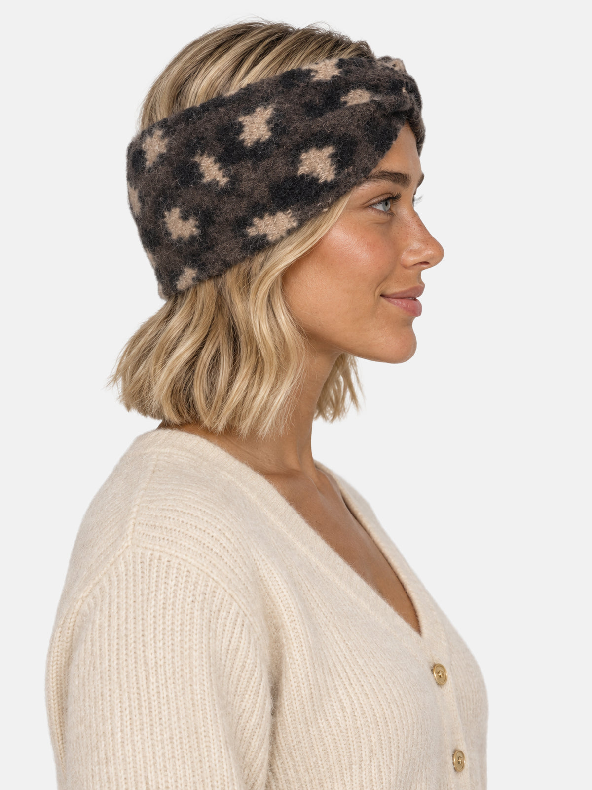 Damen Stirnband Leo Muster - Tanja in Camel Leo #Farbe_Dark Coffee Leo