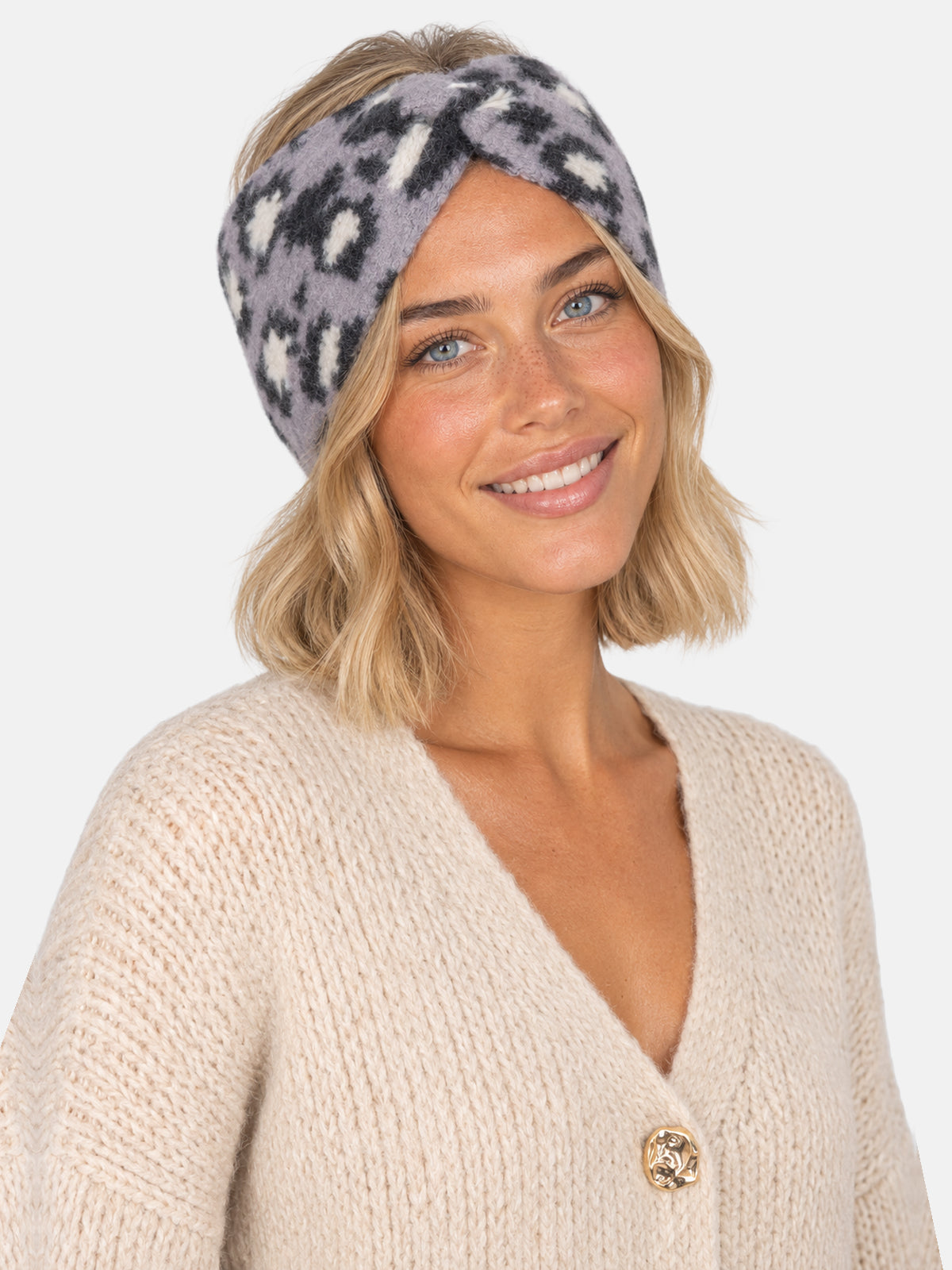 Damen Stirnband Leo Muster - Tanja in Grau Leo #Farbe_Grau Leo
