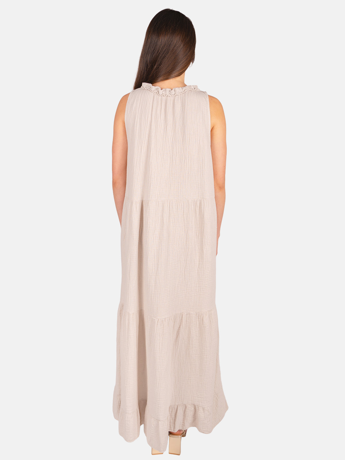 Musselin Maxikleid mit Tasseln - Viola in Beige #Farbe_Beige