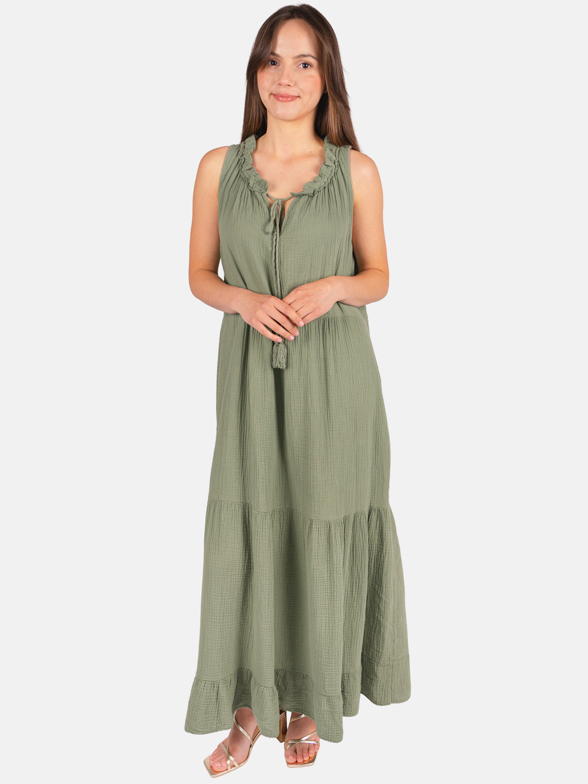 Musselin Maxikleid mit Tasseln - Viola