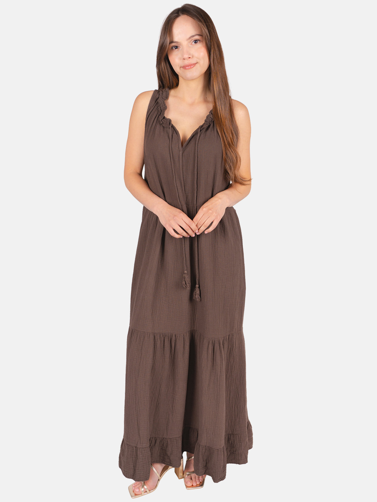 Musselin Maxikleid mit Tasseln - Viola