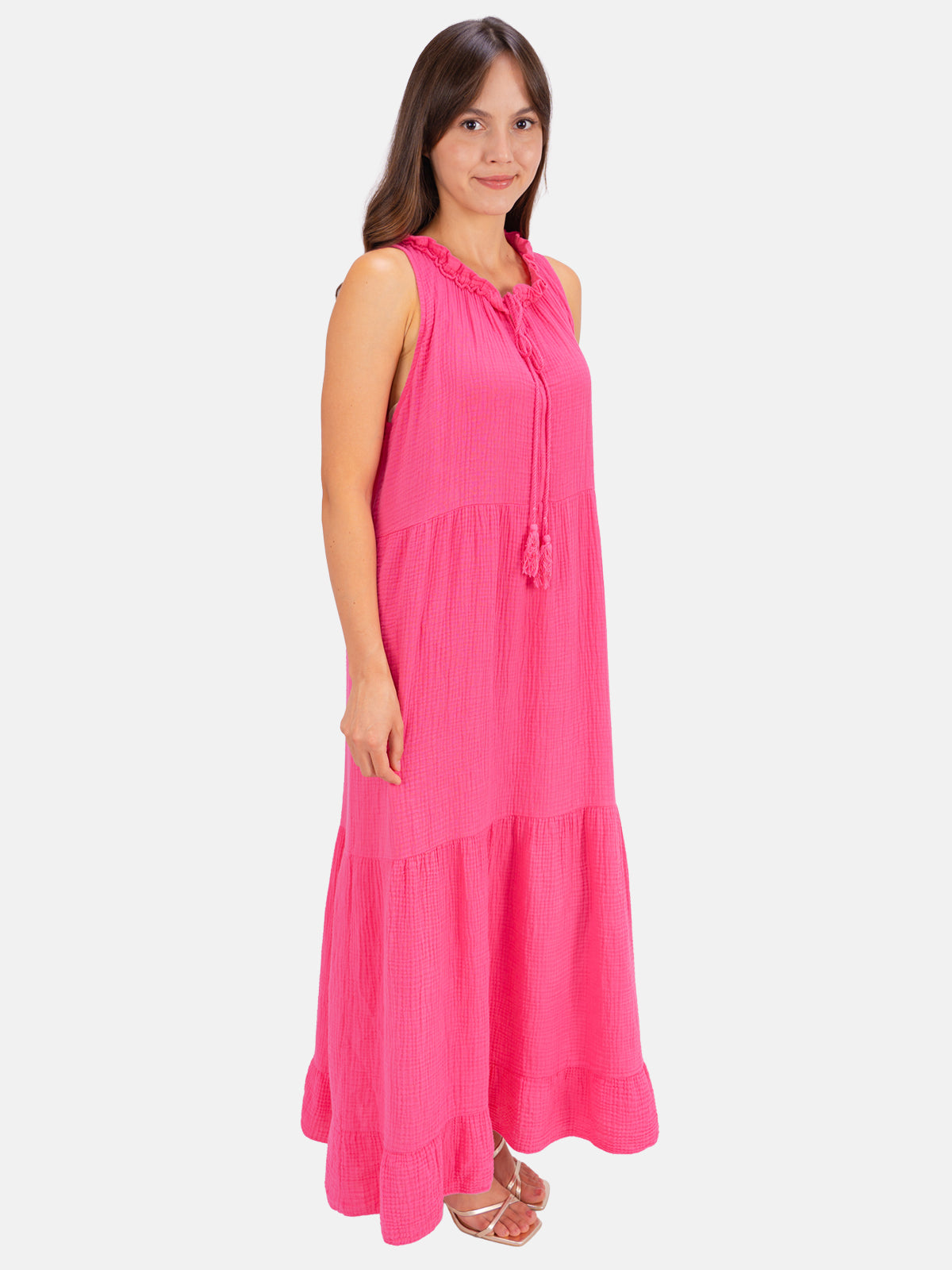 Musselin Maxikleid mit Tasseln - Viola in Pink #Farbe_Pink