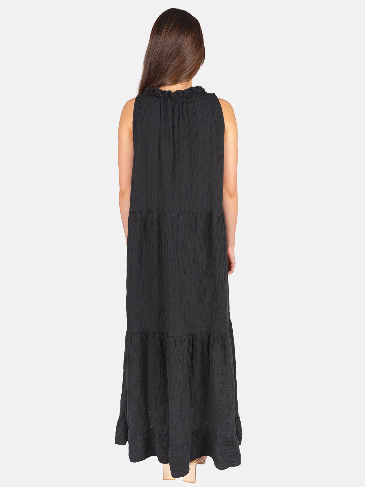 Musselin Maxikleid mit Tasseln - Viola in Schwarz #Farbe_Schwarz