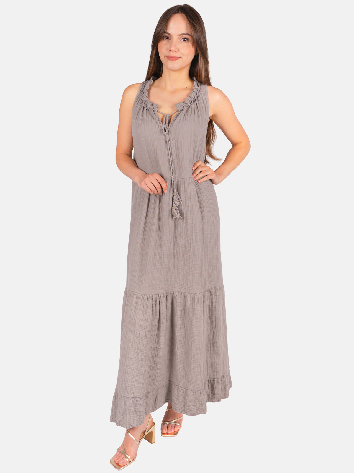 Musselin Maxikleid mit Tasseln - Viola