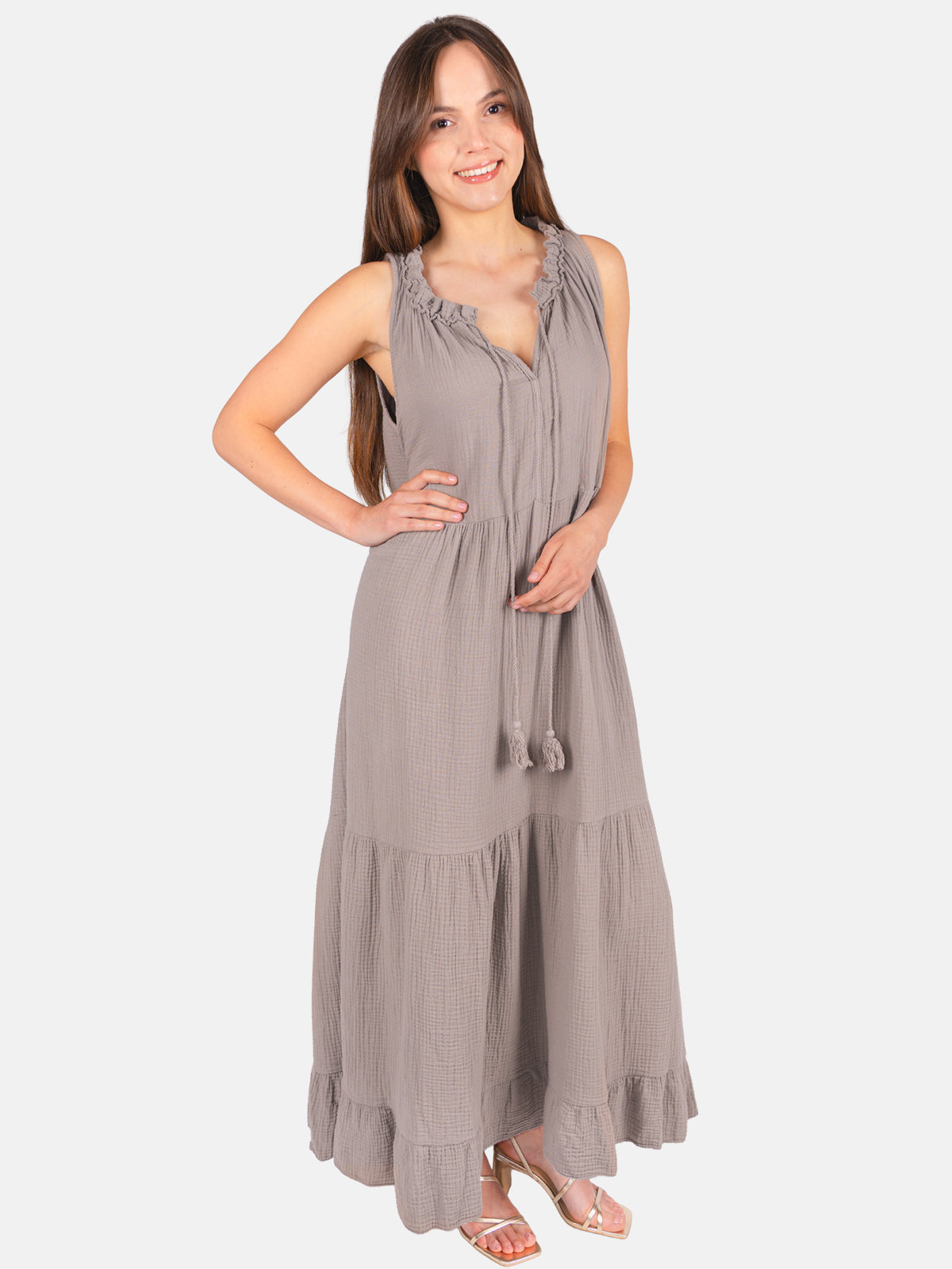 Musselin Maxikleid mit Tasseln - Viola