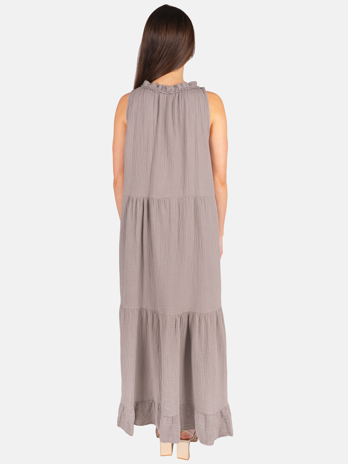Musselin Maxikleid mit Tasseln - Viola in Taupe #Farbe_Taupe