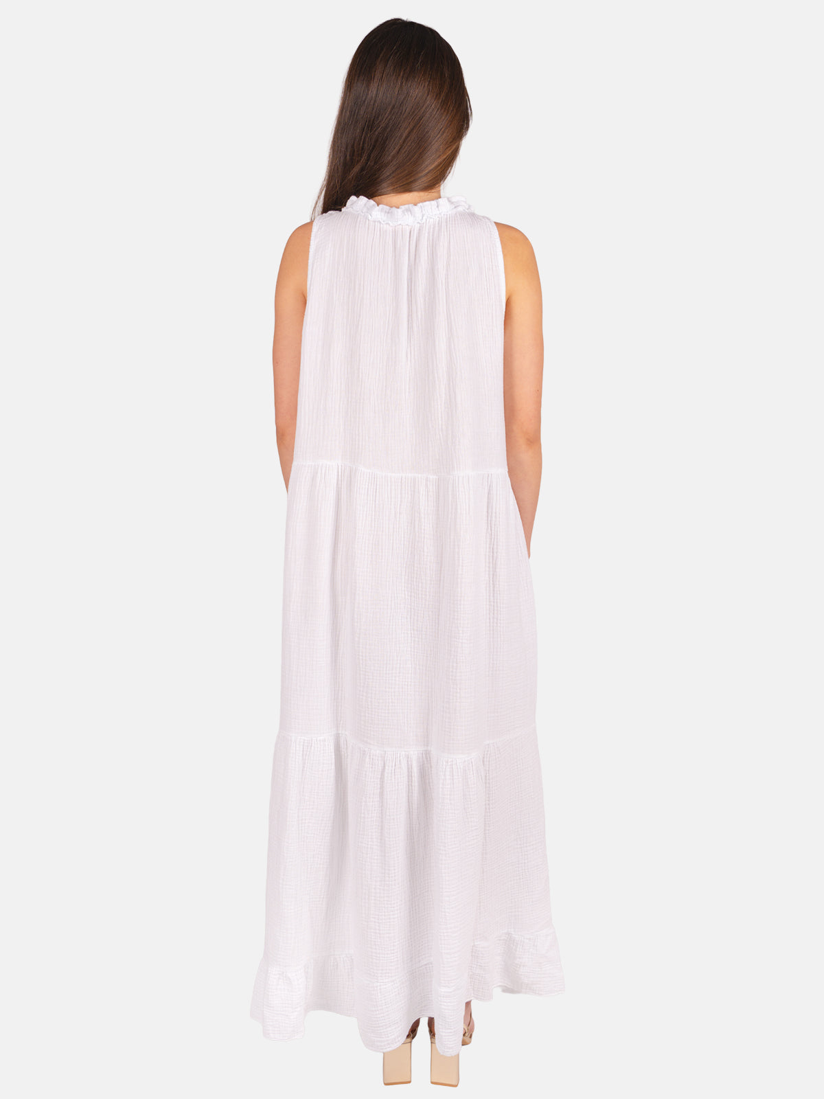 Musselin Maxikleid mit Tasseln - Viola in Weiß #Farbe_Weiß
