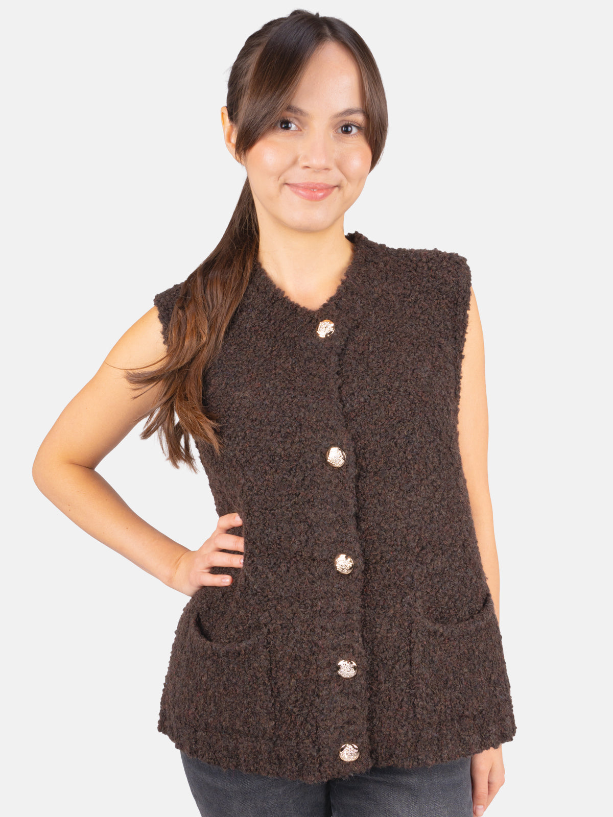 Damen Strickweste mit Knopfverschluss Wendy