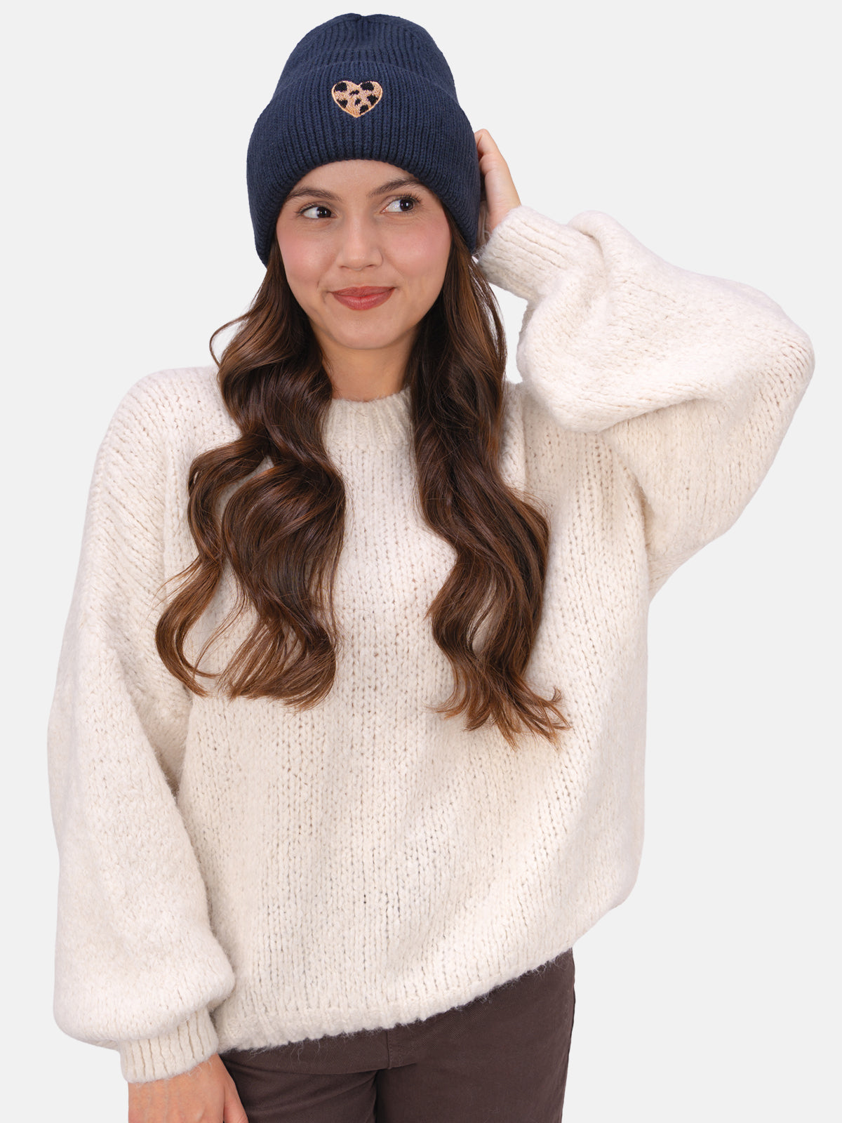 Damen Mütze mit Herz - Zoe in Espresso #Farbe_Dunkelblau