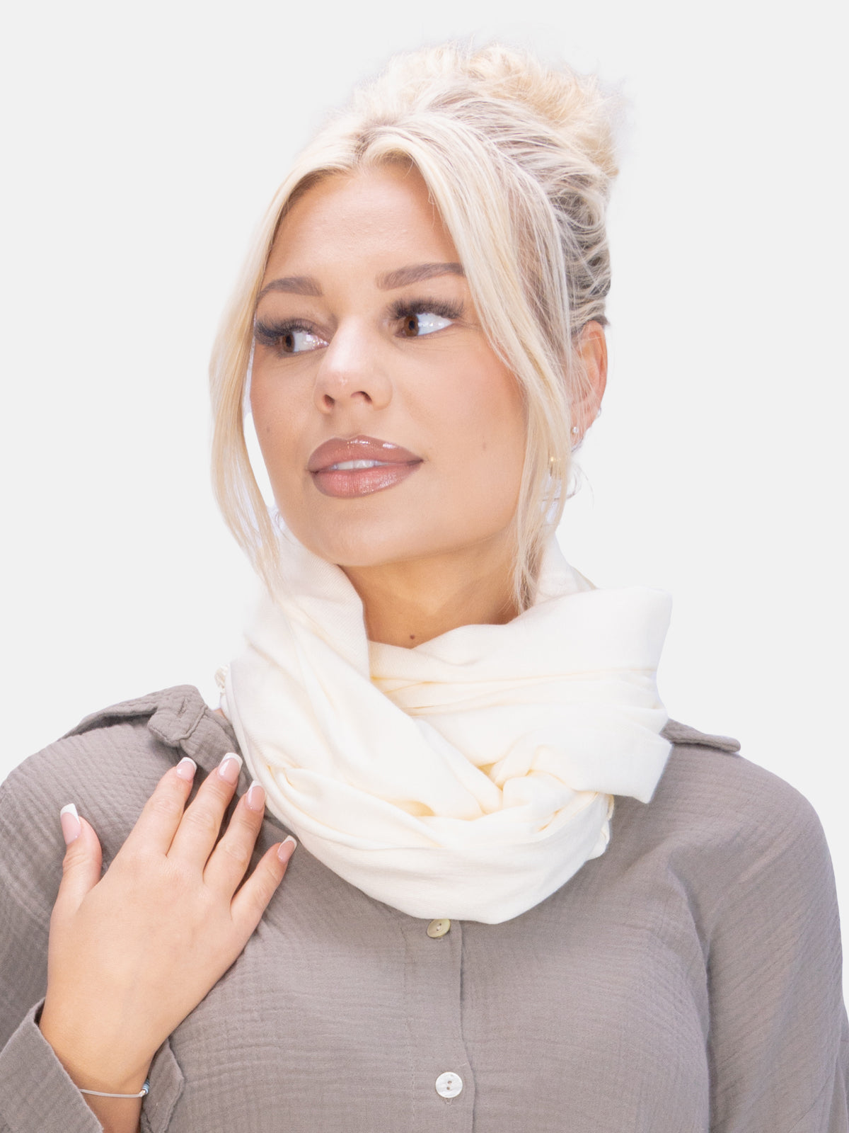 Leichter und weicher Uni Schal Unisex im angenehmen Kaschmir Mix - creme - Sophia
