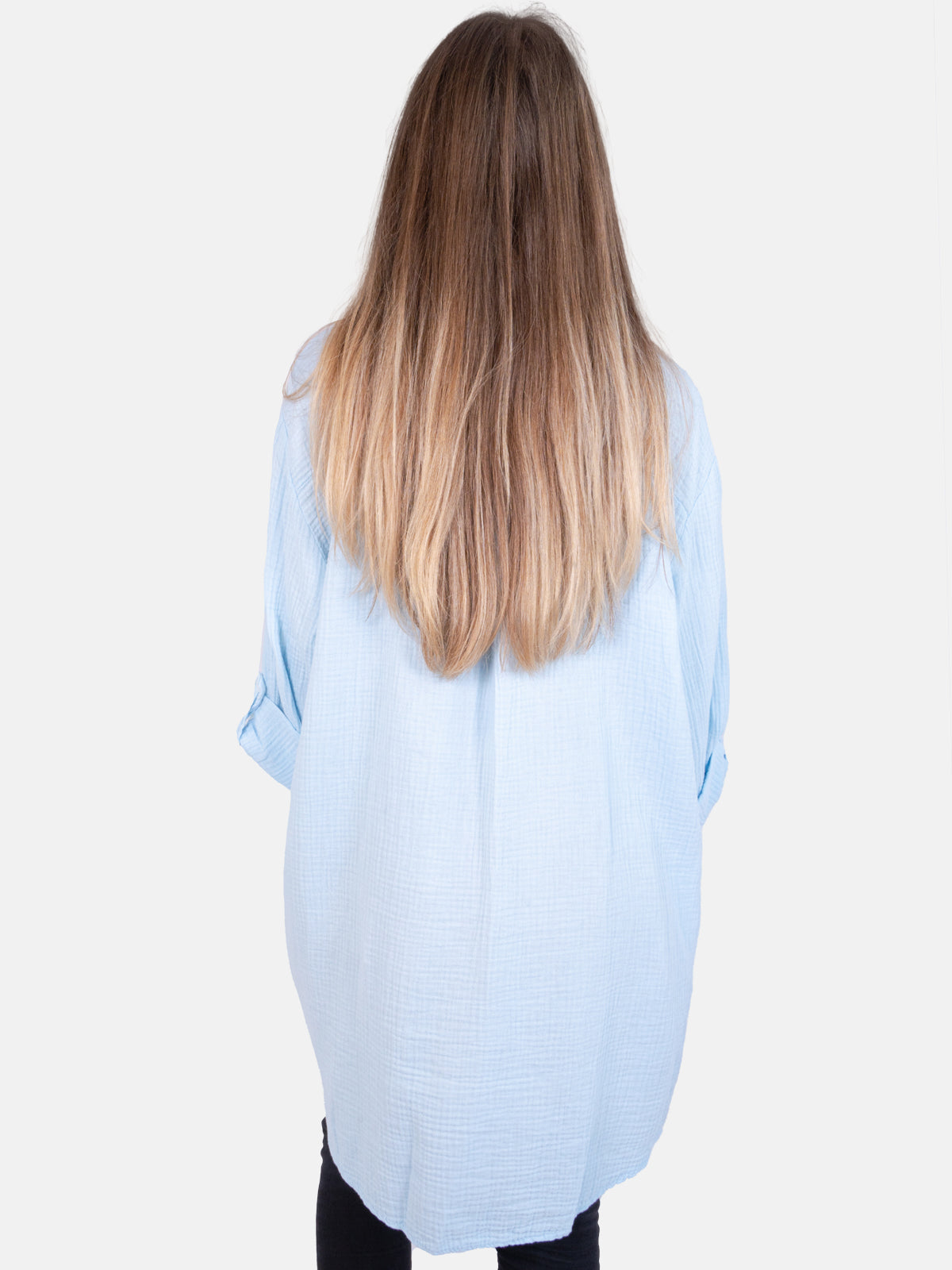 Musselinbluse mit Knopfverschluss & Taschen - babyblau - Jessy