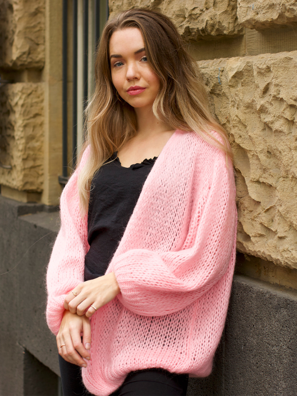Oversize Strickjacke Strickjacke Rosa Lang Damenstrickjacke Lange