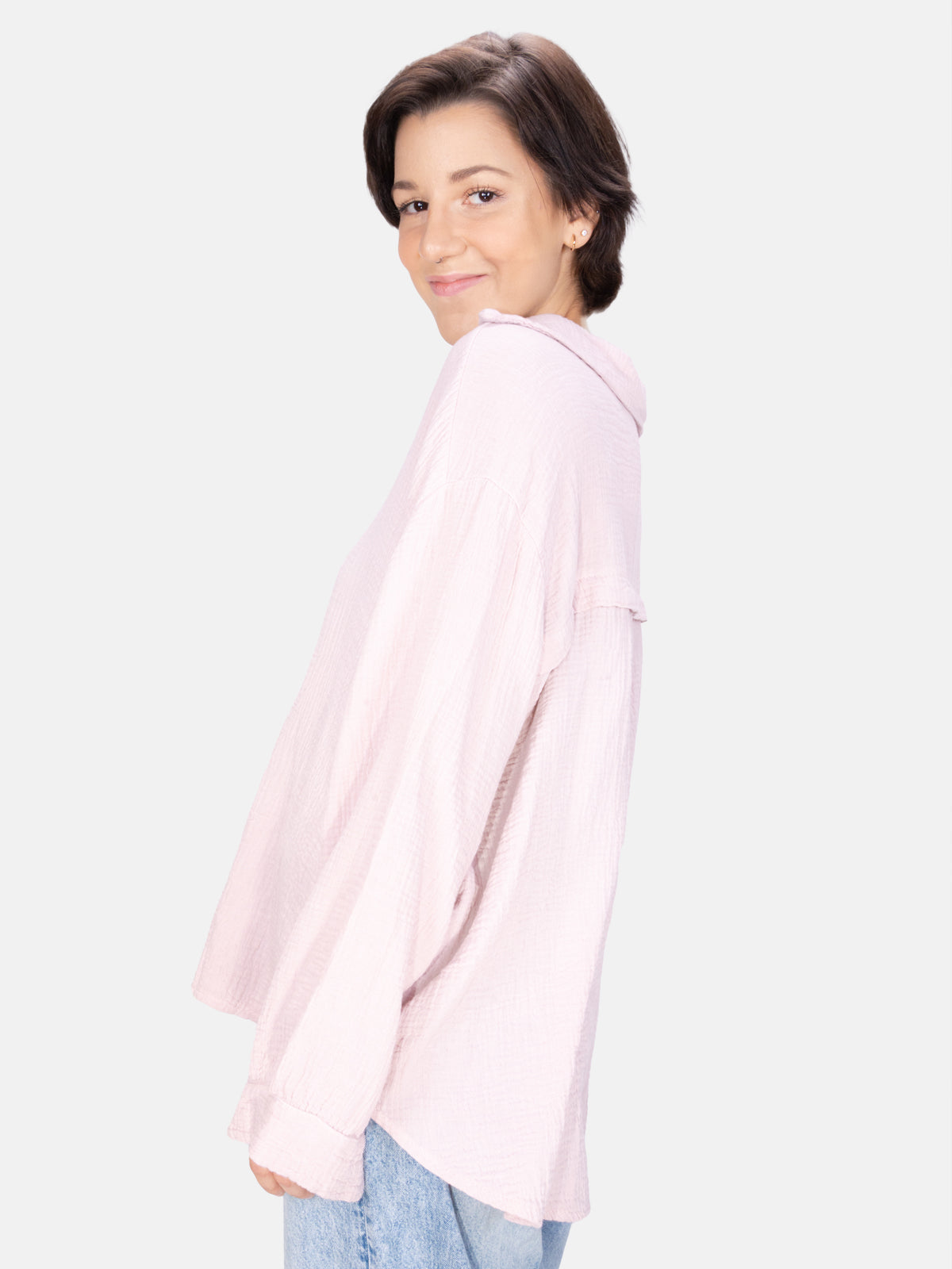 Kurze Musselin Hemdbluse mit Knöpfen - rosa - Sasha