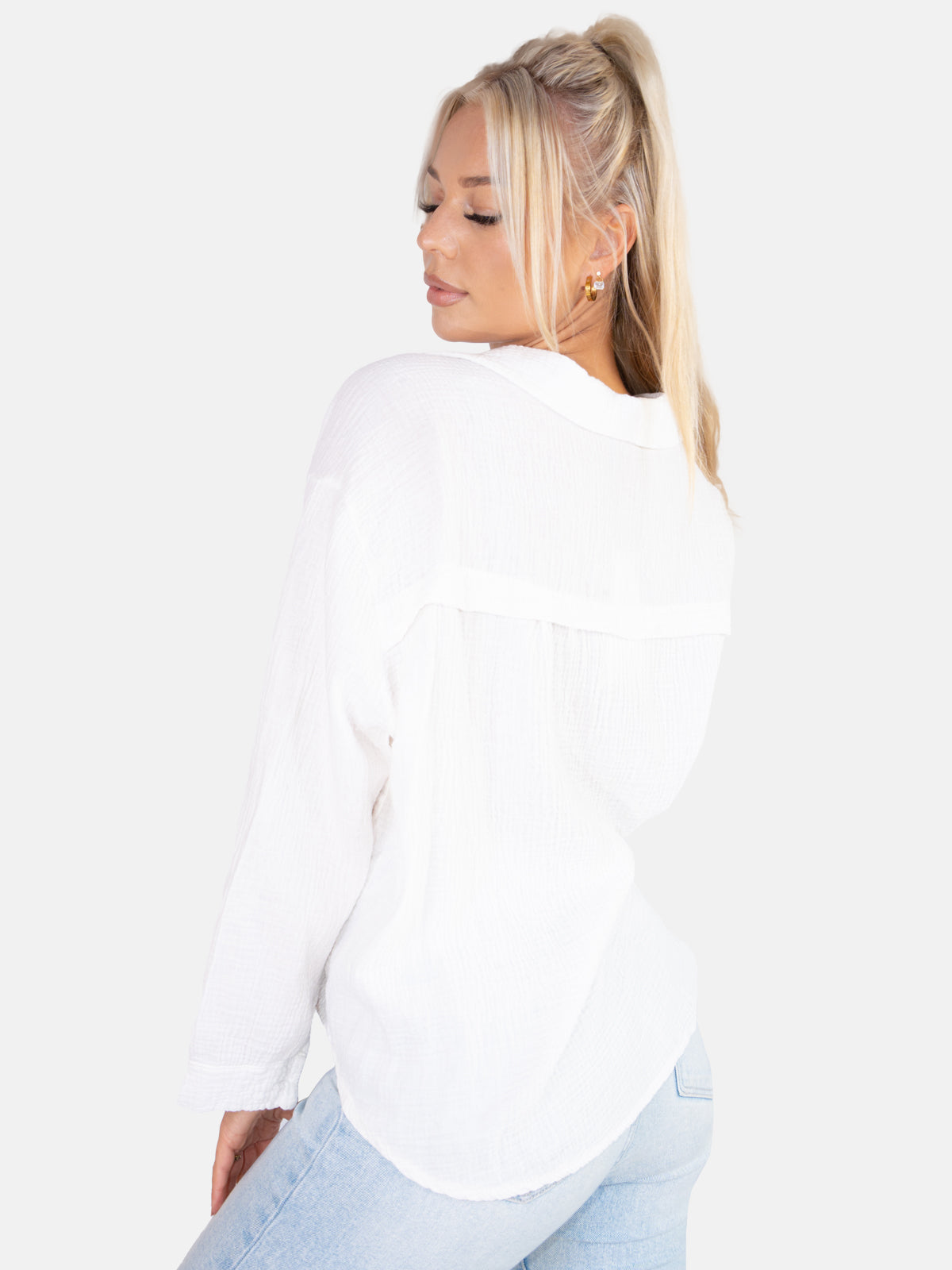 Kurze Musselin Hemdbluse mit Knöpfen - weiß - Sasha