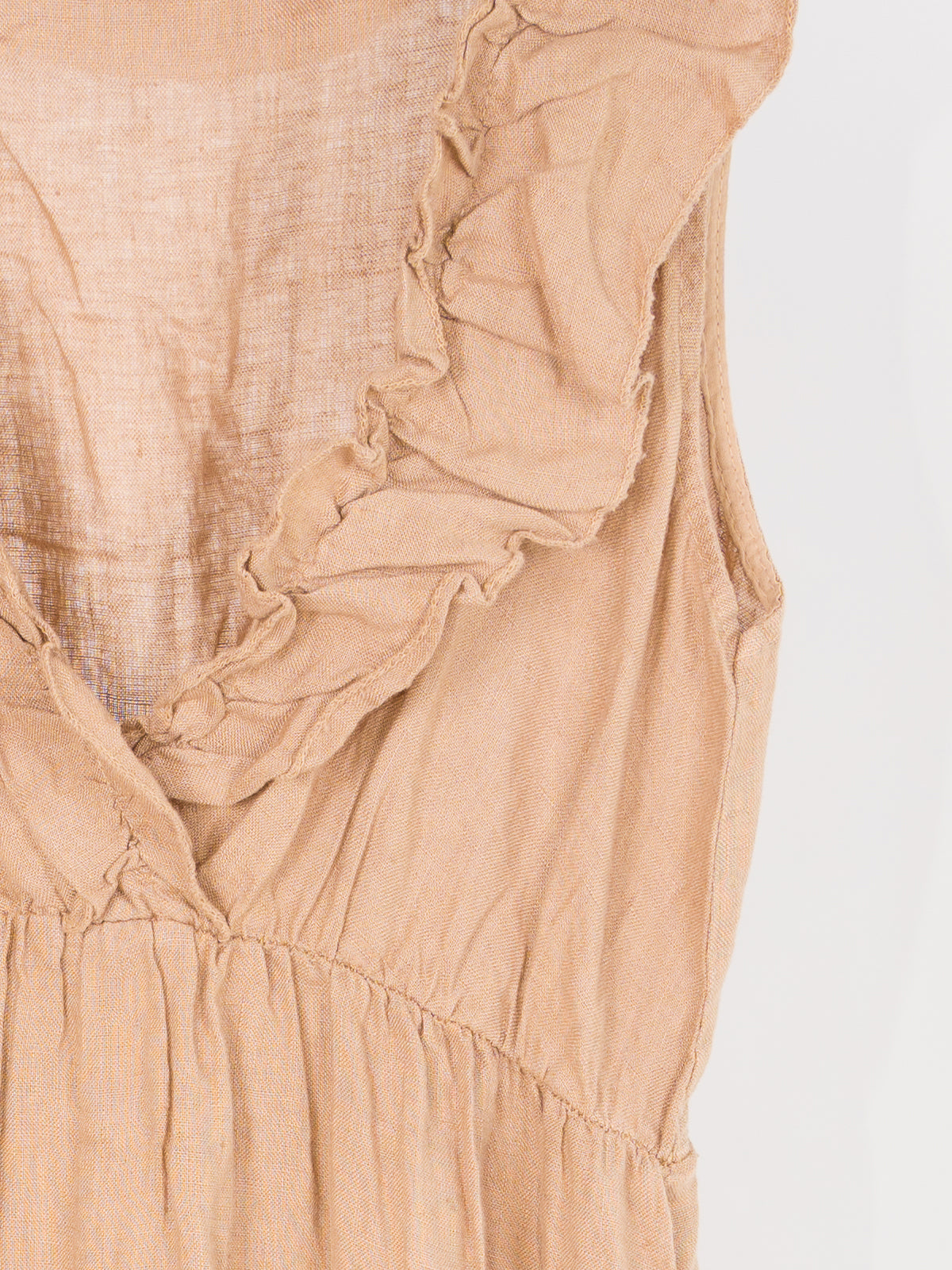 Langes ärmelloses Leinenkleid mit Volants - Alma