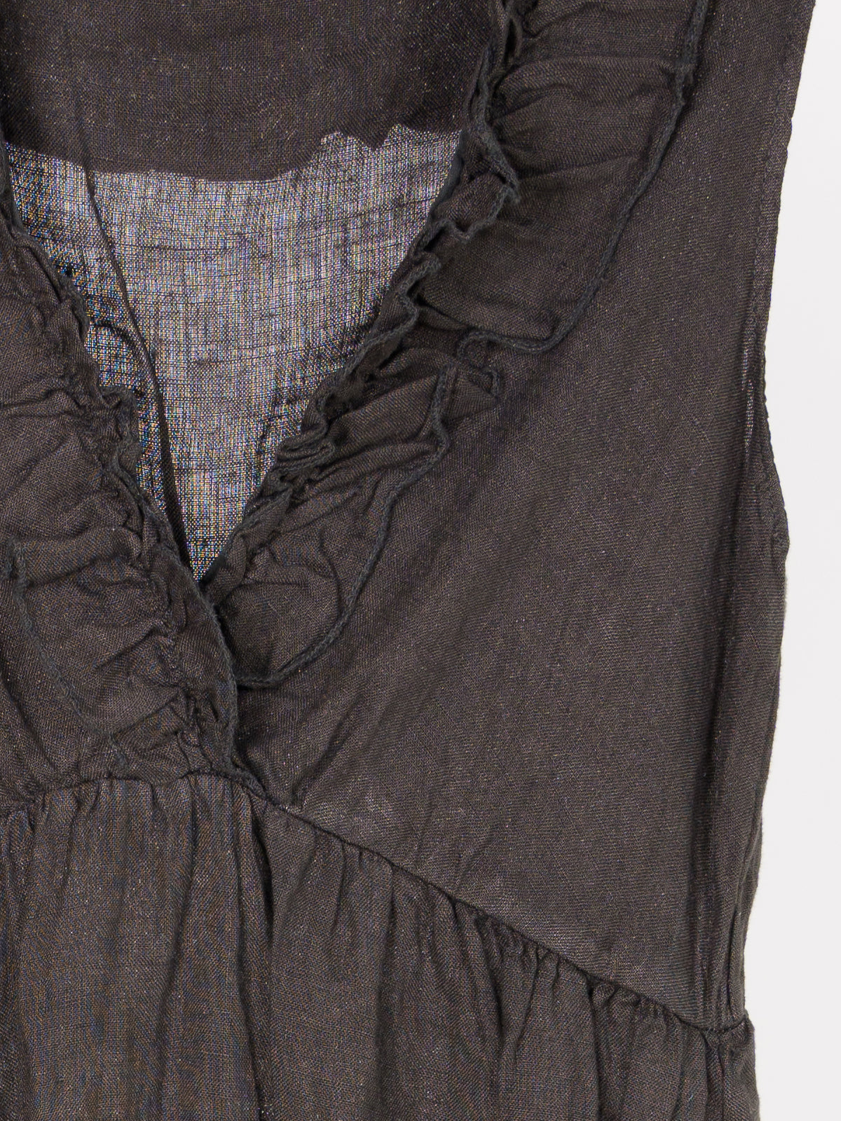 Langes ärmelloses Leinenkleid mit Volants - Alma