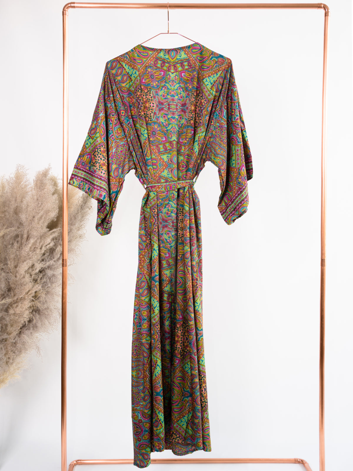 Seiden Kimono - grün rot Muster - Suki