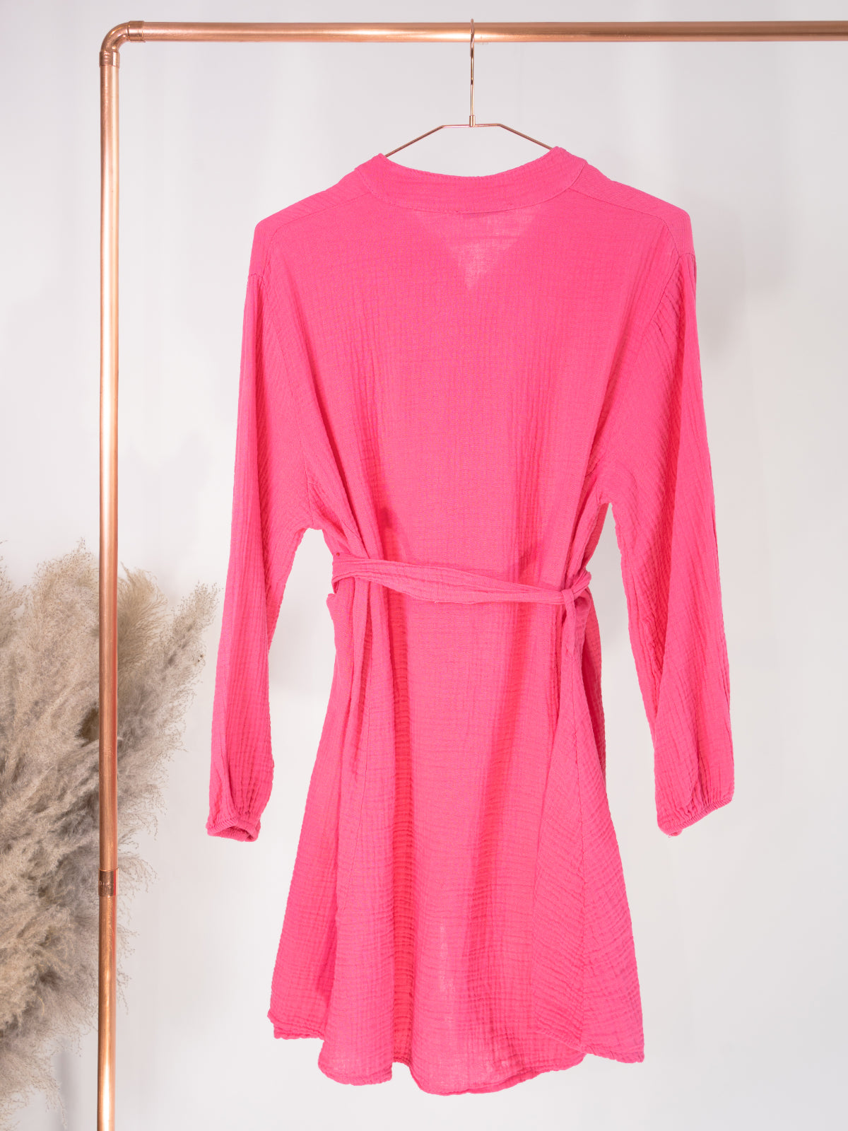 Musselin Kleid mit Bindegürtel - pink - Melci